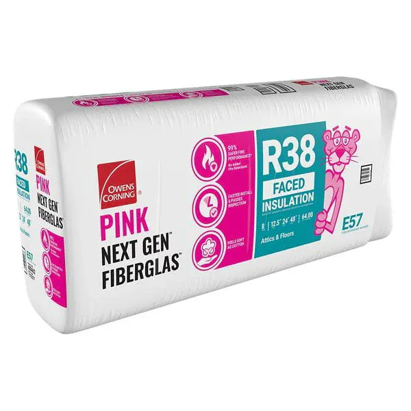 Owens Corning R-38 Kraft Faced Fiberglass Insulation Batts - All Sizes 12.5 in. x 24 in. x 48 in. (R38) (4 Bags) Fiberglass Insulation