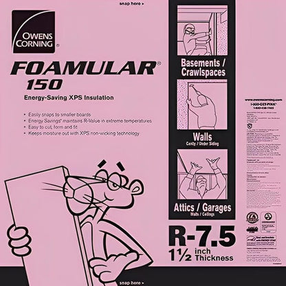 Owens Corning FOAMULAR 150 XPS 4ft x 8ft Insulation Board - All Sizes 1.5 in Owens Corning